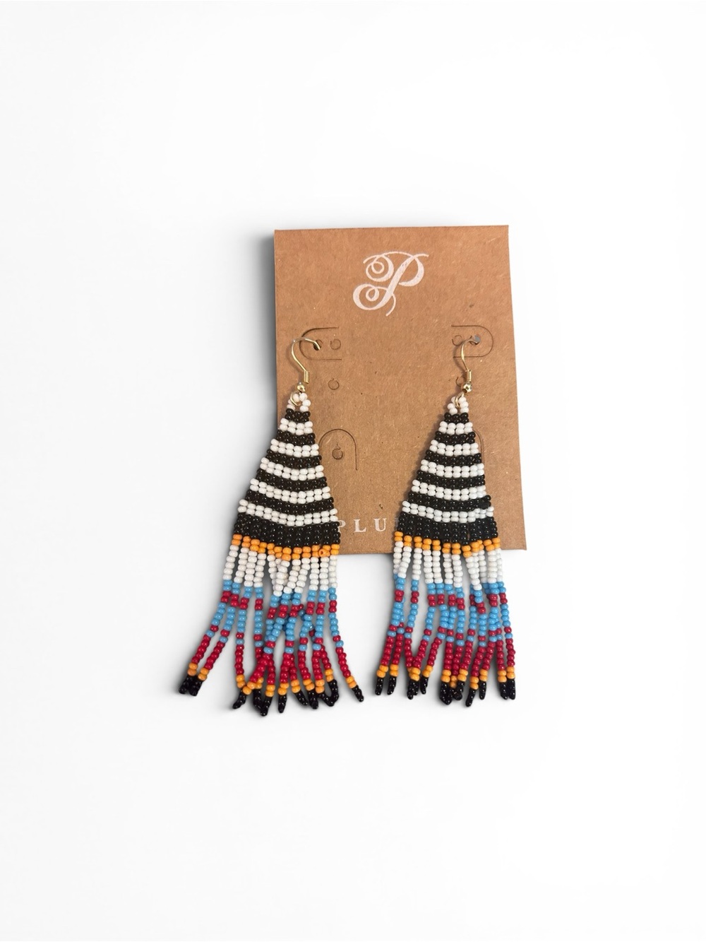 Plunder Beaded Fringe Earrings in Black, White, Red, Blue & Yellow